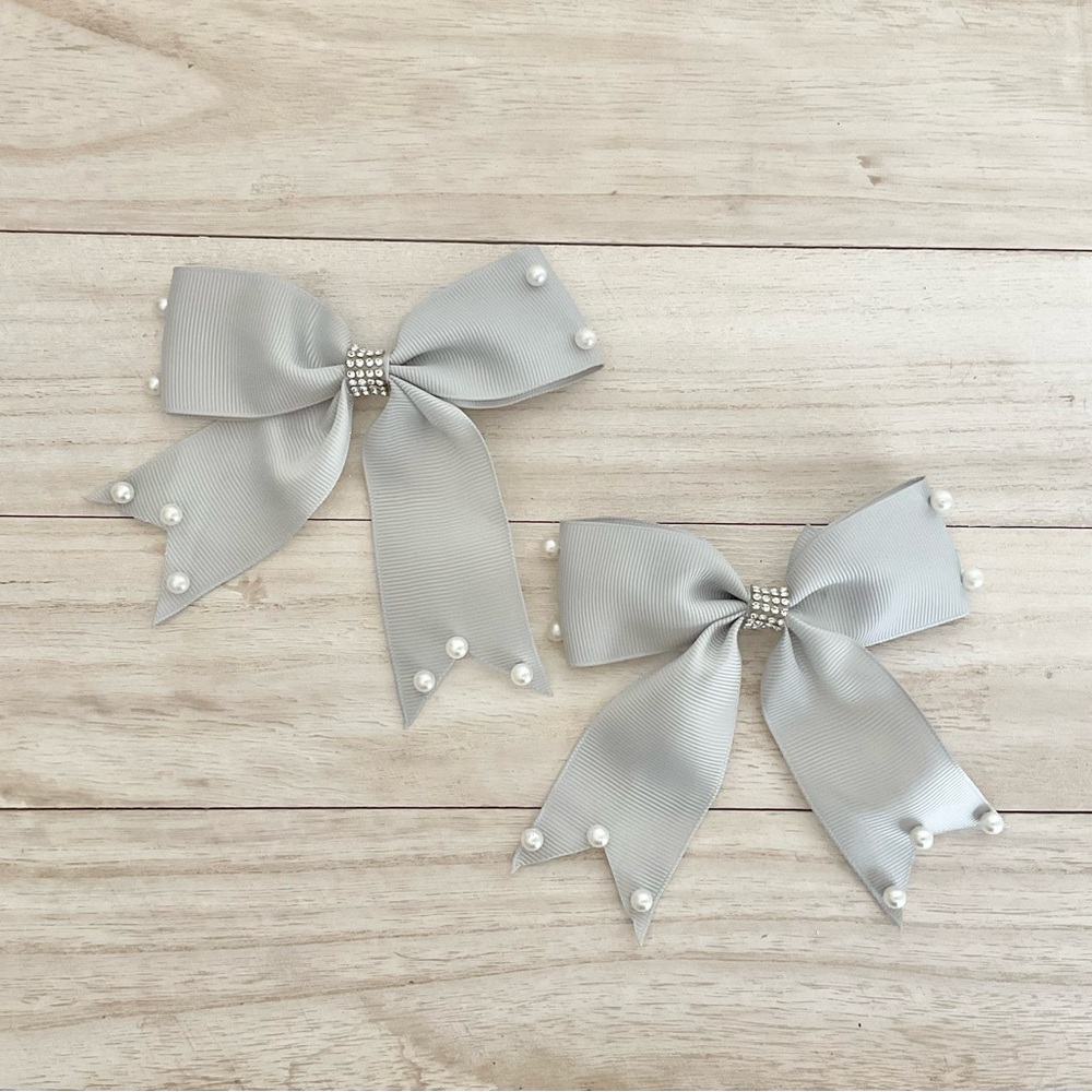 Gray Pearl-Embellished Hair Bows (Set of 2)